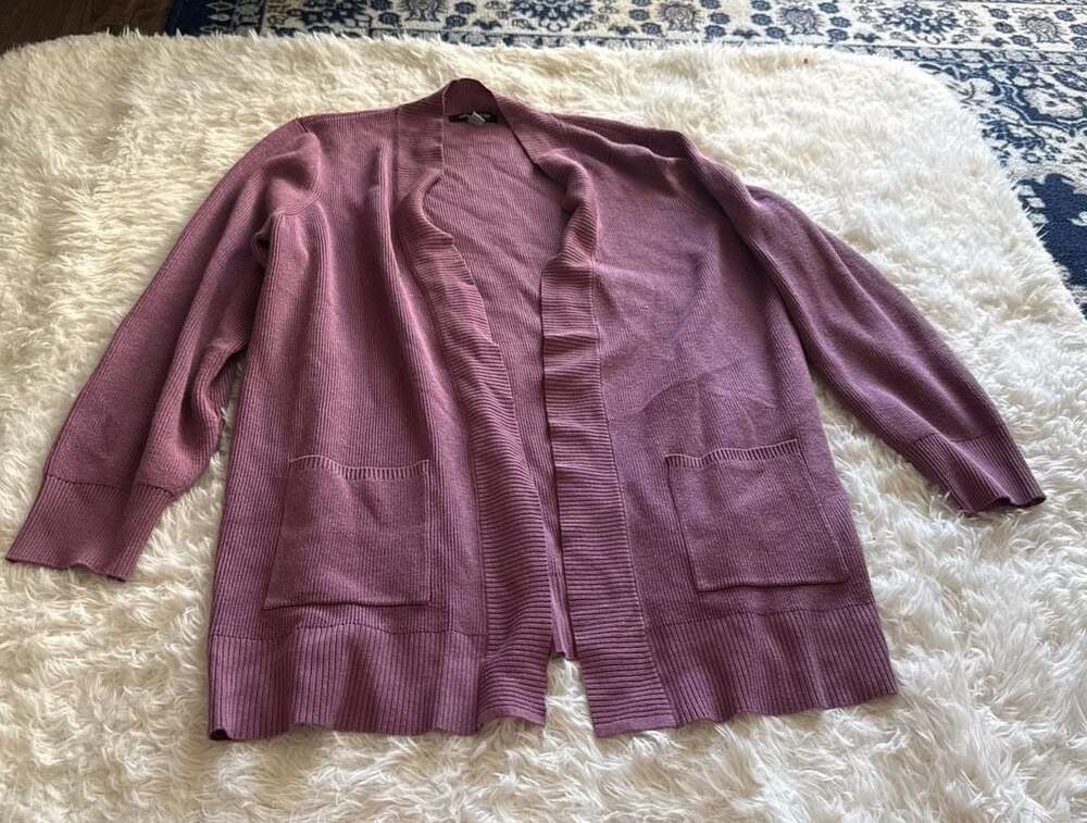 Cable & Gauge Mauve Open Front Ribbed Cardigan with‎ Pockets 1X